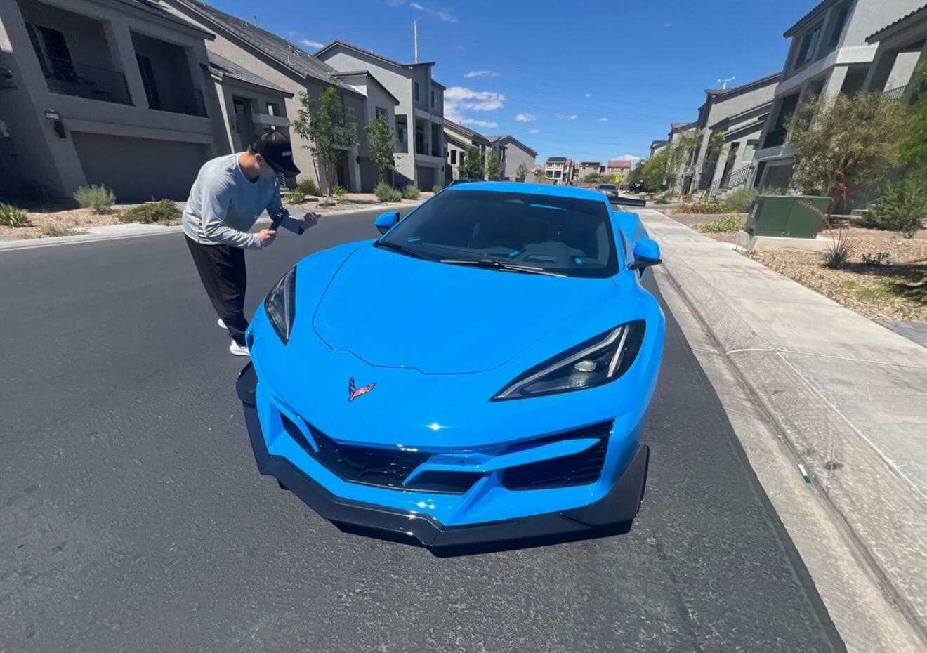 Blue Corvette E-Ray after detail